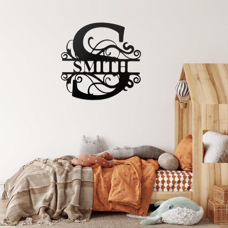 Art mural personnalisé en monogramme personnalisé - Art mural personnalisé au nom initial - Sculpture élégante en monogramme - Décoration murale de style campagnard moderne - Art industriel en métal - Décoration d'entrée de salon de chambre à co
