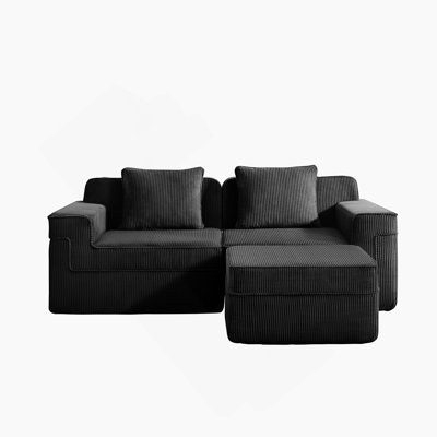 Boneless Modular 3 Seat L Shape Sectional Sofa With Deep Seat, Cloud Sectional Couch Featuring Throw Pillows And Movable Ottoman, Ideal For Family Gatherings