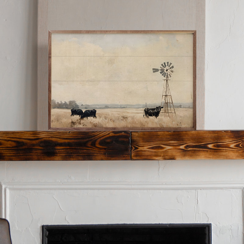Black Cattle With Windmill, 24" H x 36" W