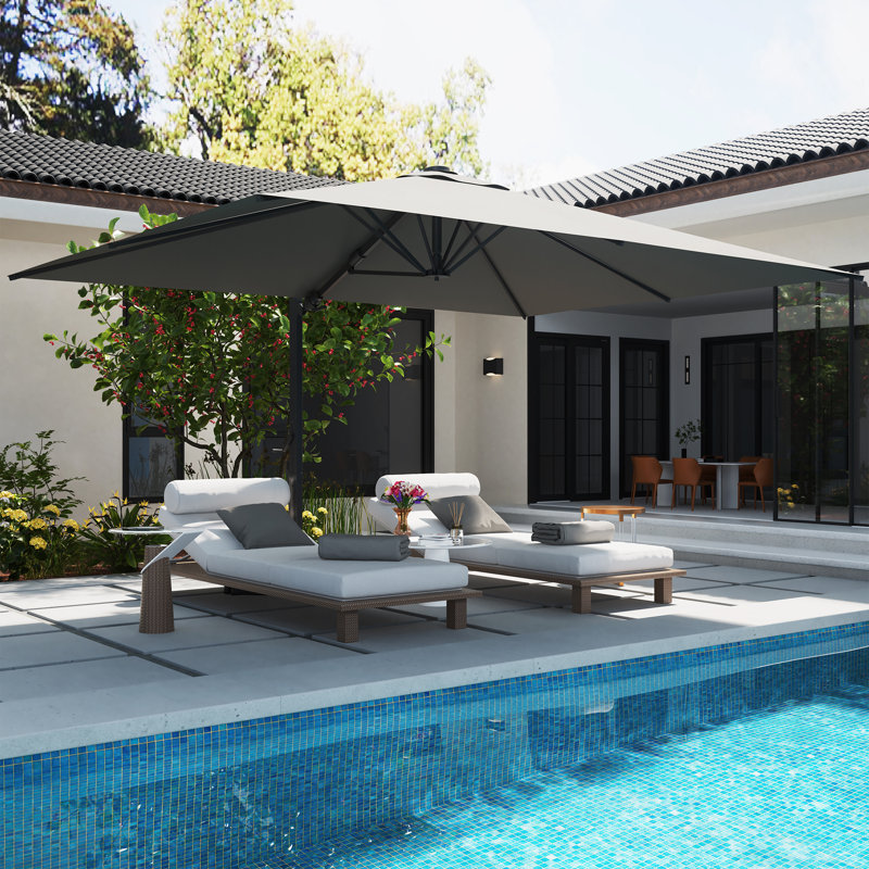 Parasol en porte-à-faux rectangulaire avec haut-parleur Bluetooth 13 'x 10' Mytchell, gris, H 103,6 po x l 156 po x P 120 po