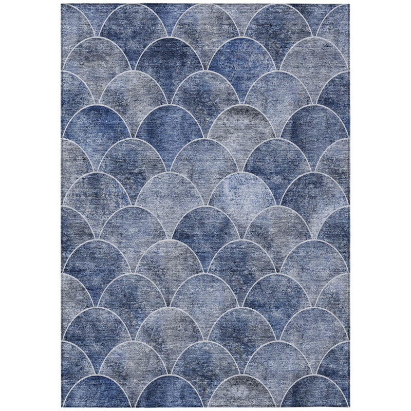 3' X 5' Denim Blue And Gray Abstract Washable Indoor Outdoor Area Rug