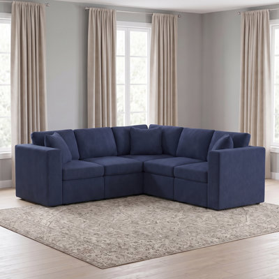 Lockheart 5 Piece L Shaped Square Arm Modular Upholstered Corner Sectional  Blue