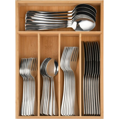 40-Piece Silverware Set For 8 With Bamboo Drawer Organizer, Heavy Duty Stainless Steel Flatware Cutlery Set, Rust-Proof And Dishwasher Safe Utensil Set