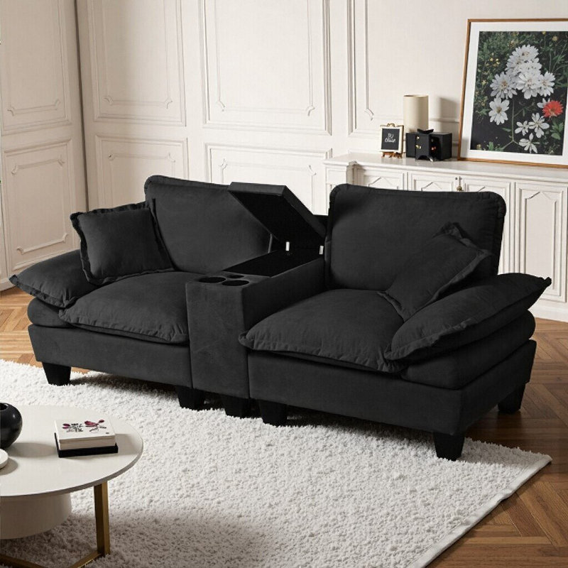 Canapé modulaire en forme de L avec porte-gobelets et rangement, Gris