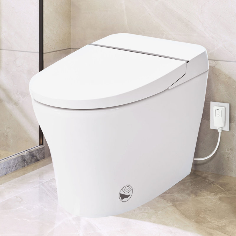 Toilette intelligente sans bidet - siège chauffant, double chasse, capteur de pied, nuit, siège de style moderne à 4 niveaux, couleur blanc auto