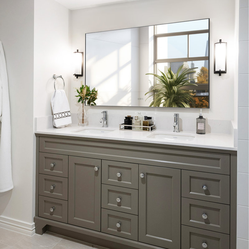 Led Bathroom Vanity Mirror With Back Light,multifunction,gun Ash, 36'' x 60''