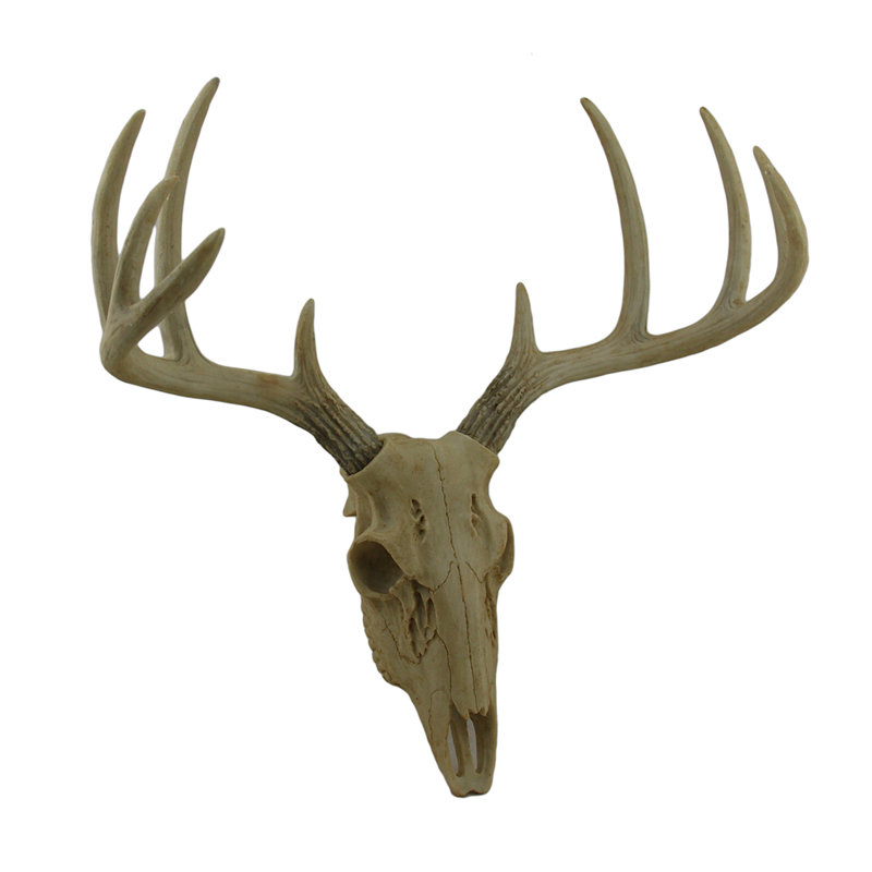 Art mural rustique en faux crâne de cerf avec 10 bois, finition vieillie peinte à la main - H 15,5 po x L 14,5 po x l 9,75 po