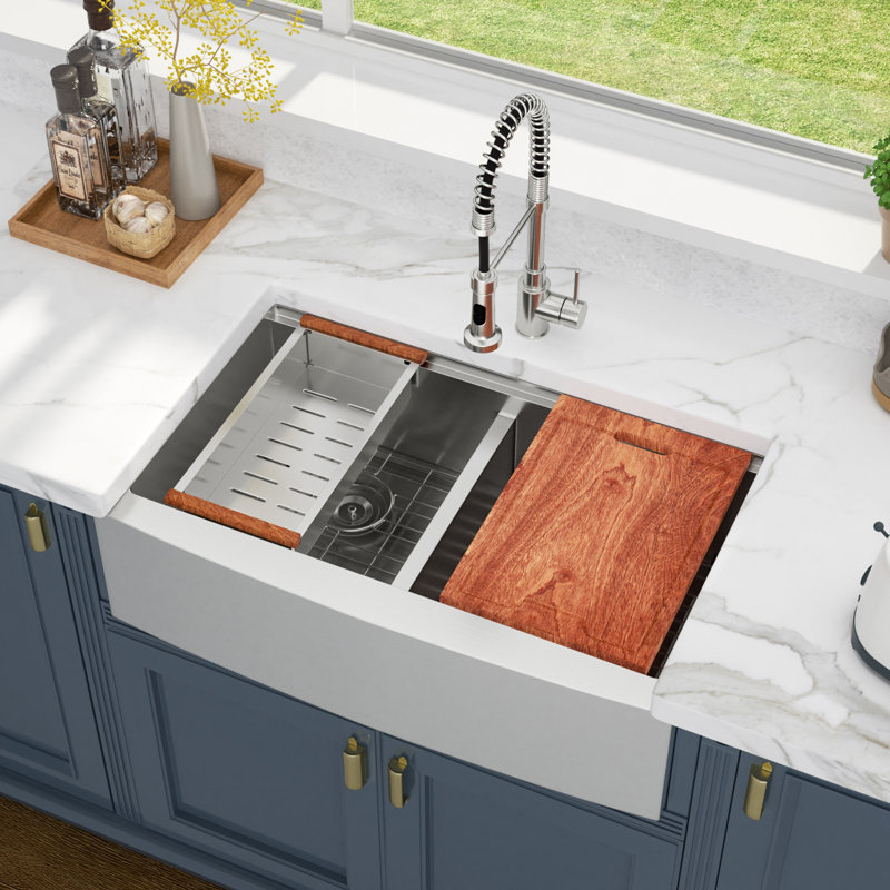 33 x 22 Inch Farmhouse Stainless Steel Kitchen Sink 50/50 Low Divider Double Basin Apron Front Sink Farm Sink