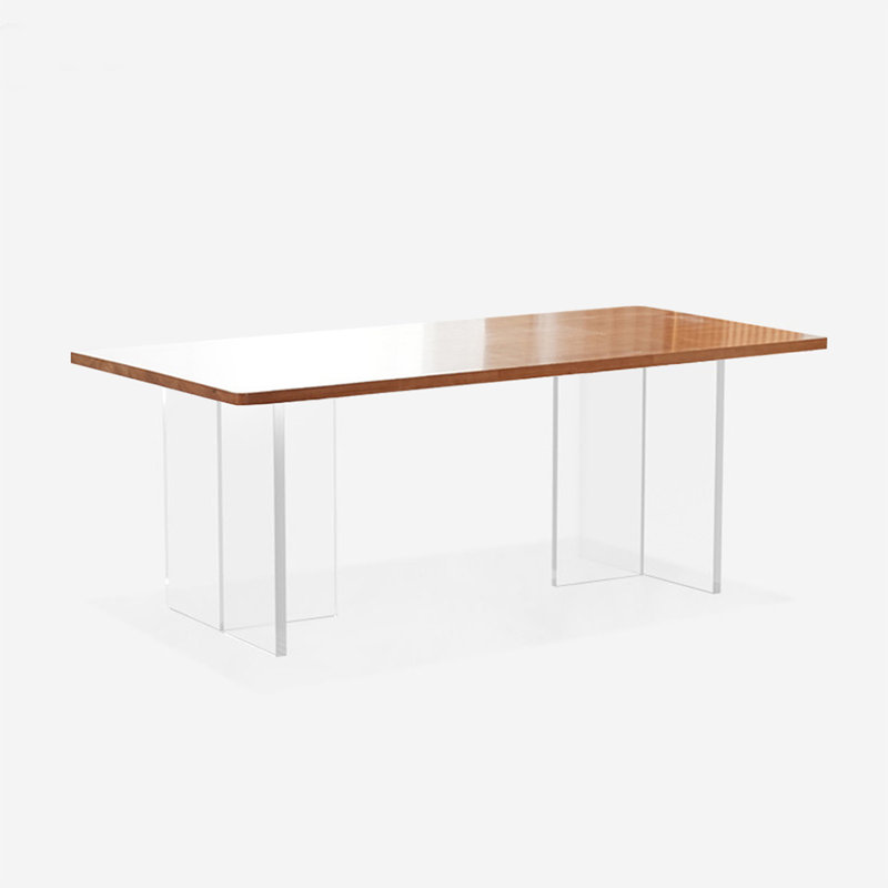 Table de salle à manger rectangulaire en bois massif brun et acrylique, H 29,14 po x L 78,74 po x l 31,5 po