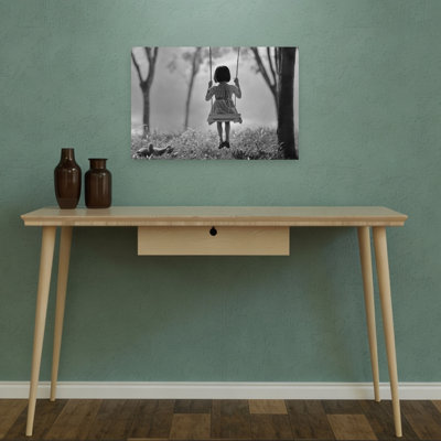 Wistful Girl Swinging Dreamy Peaceful Serene Bear Nature Tree Wall Art Print by Raymond Sitanggang - Wrapped Canvas Print