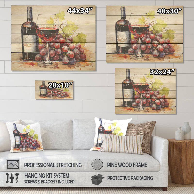 «Sweeping Burgundy Cabernet Wine I» - impression de vin sur bois, H 10 po x l 20 po