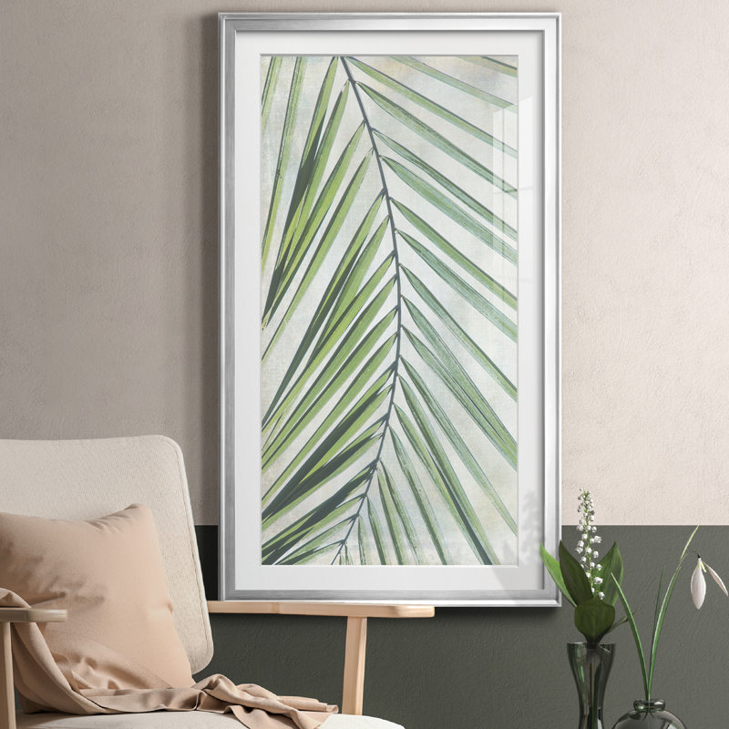 Palm Escape I - Reproduction d'art graphique sur papier encadré, H 14,5 po x l 26,5 po x P 1,5 po, Feuille argentée