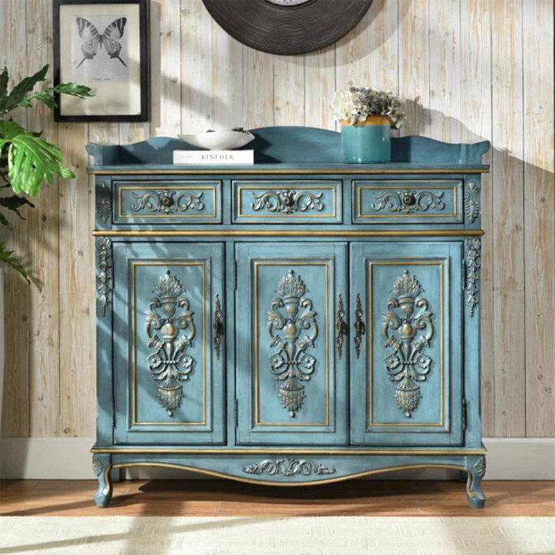 Console bleue en bois massif