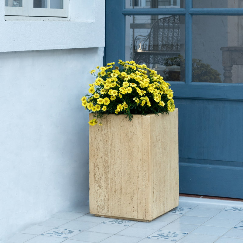 Vance Handmade Travertine-Look Magnesium Oxide Rectangle Planter Box, 19.75" H x 13.1" W x 13.1" D