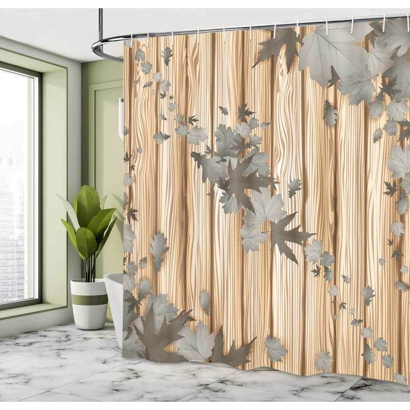 Autumn Shower Curtain Set + Hooks, 69"H x 70"W, Dark Sepia