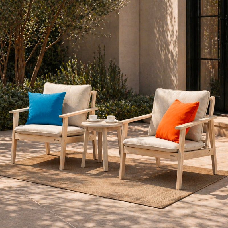 2 Seater Solid Acacia Wood Garden Bistro Set With Side Table, Outdoor Patio Furniture