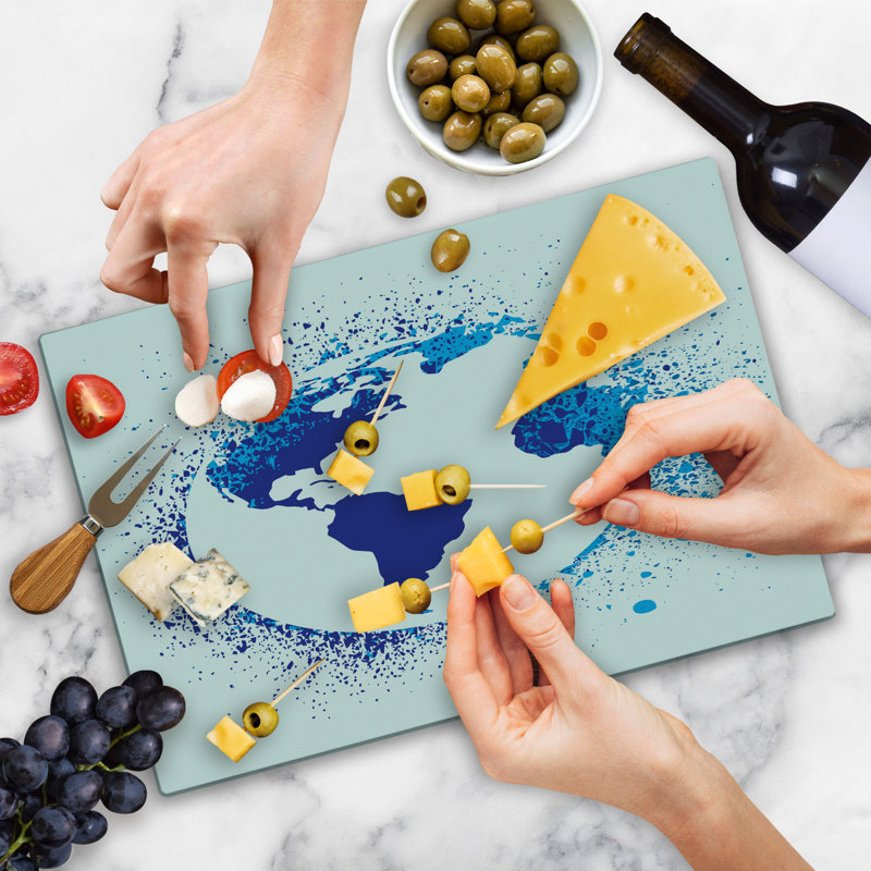Ambesonne Abstract Cutting Board Large Size Globe Ink Effect Map Blue White