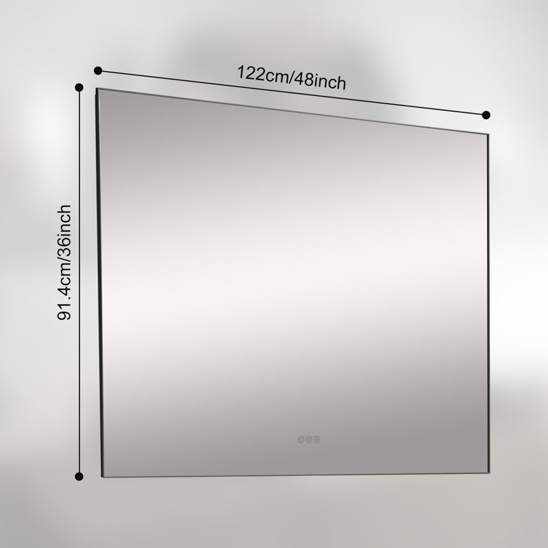 Miroir de salle de bain à DEL avec rétro-éclairage, multifonction, cendres, 36 po x 48 po