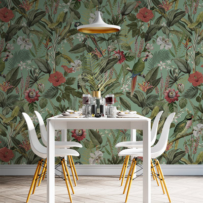 Tropical Parrot Botanical Wallpaper Peel And Stick Roll Premium