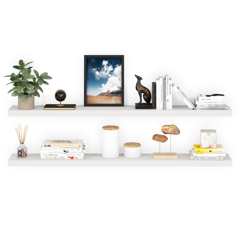 Miami 60" W x 8" D Floating Shelves Set with Invisible Wall Mount Brackets, White, 60 inches
