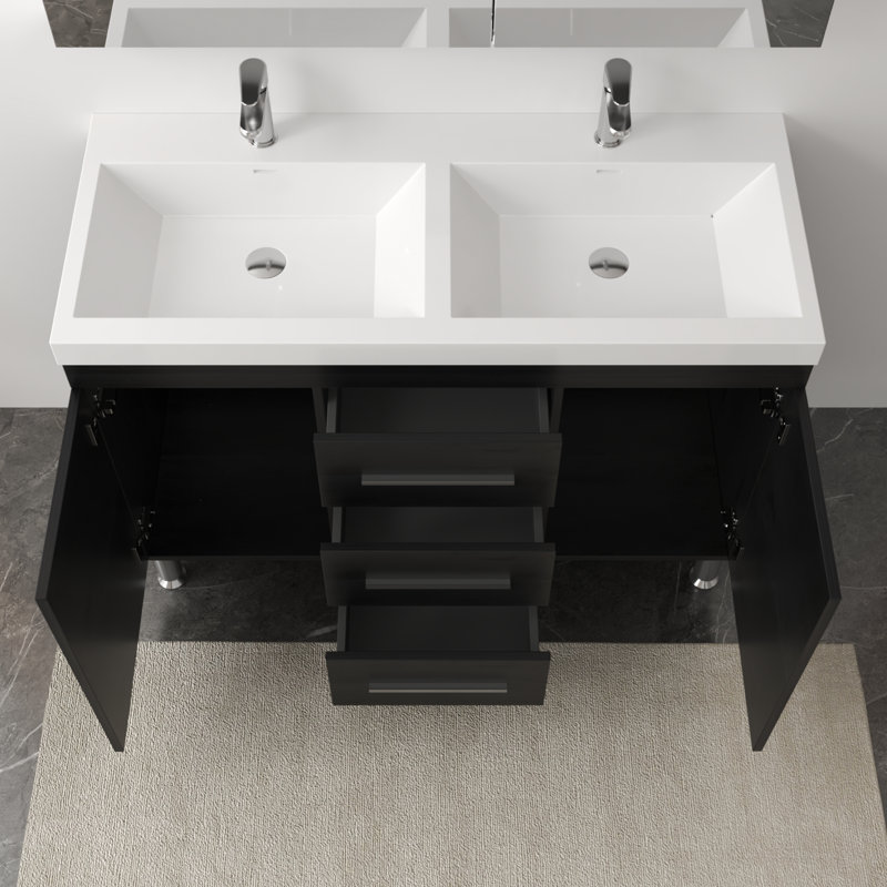Ensemble de meuble-lavabo double 48 po Roylene, Noir