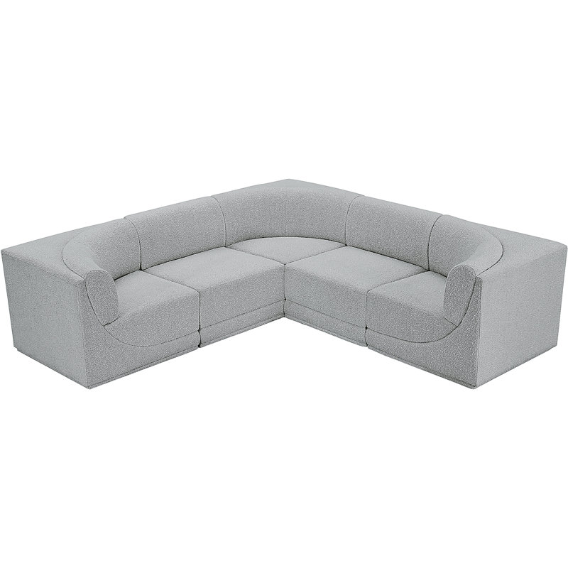 Ollie 5 - Piece Upholstered Sectional, Grey Boucle Fabric