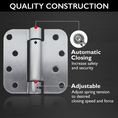 Self Closing Hinge In Satin Chrome, 4-Inch, 5/8-Inch Radius, 2-Pack