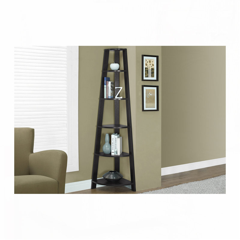 Bibliothèque d'angle à 5 niveaux, Espresso, (5 tablettes) H 71,25 po x l 22,5 po x P 15,5 po