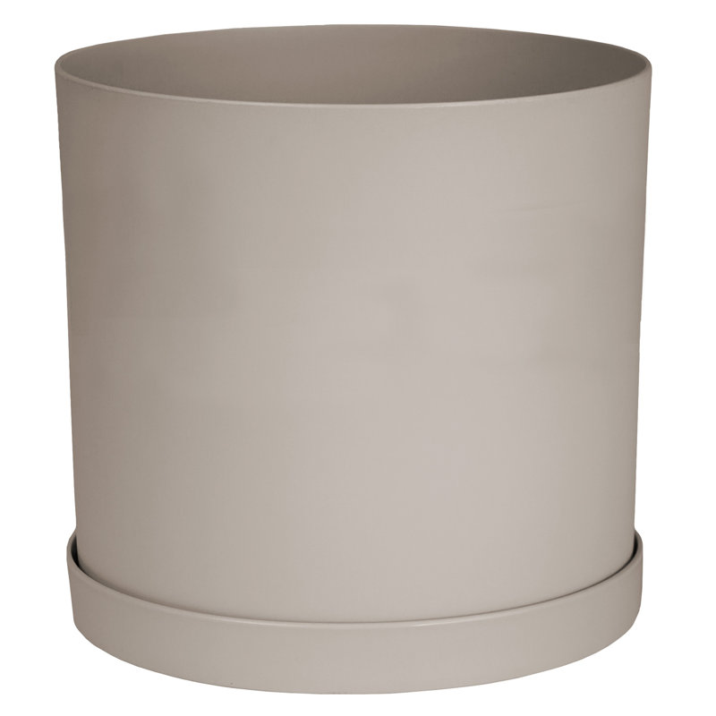 Modern Plastic Indoor/Outdoor Round Planter with Saucer, Brown, 11.64" H x 13.08" W x 13.08" D