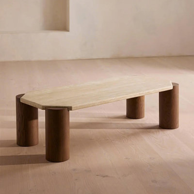 Wabi-sabi solid wood cave stone coffee table