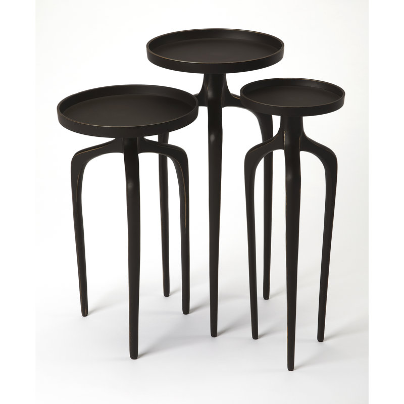  Ensemble de 3 tables à langer rondes en métal, noir Franco