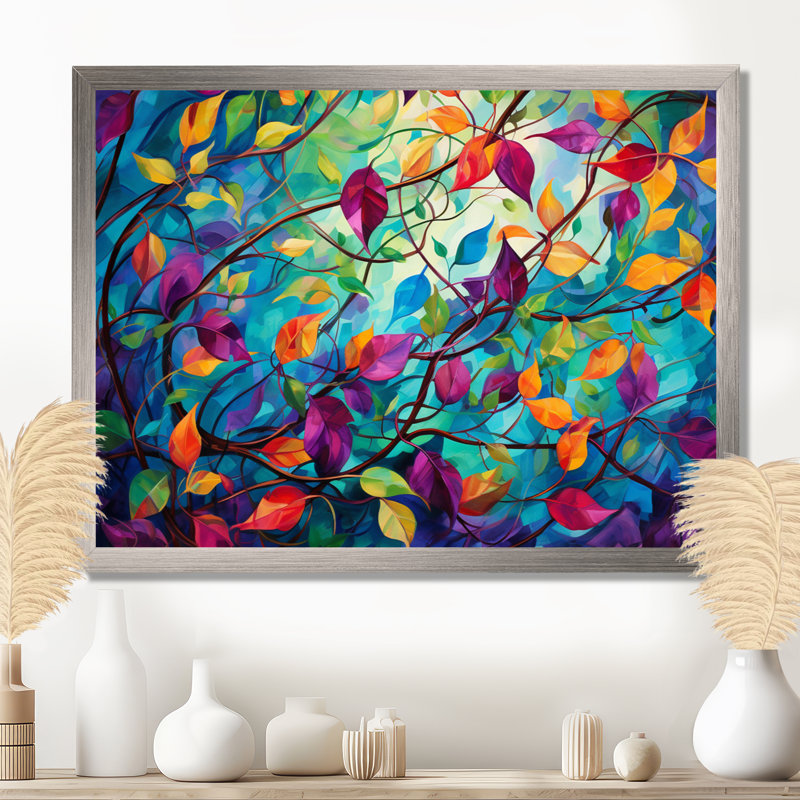 Multicolor Vibrant Vines I - Abstract Botanicals, art mural, H 24 po x l 32 po x P 1 po, Cadre simple argenté