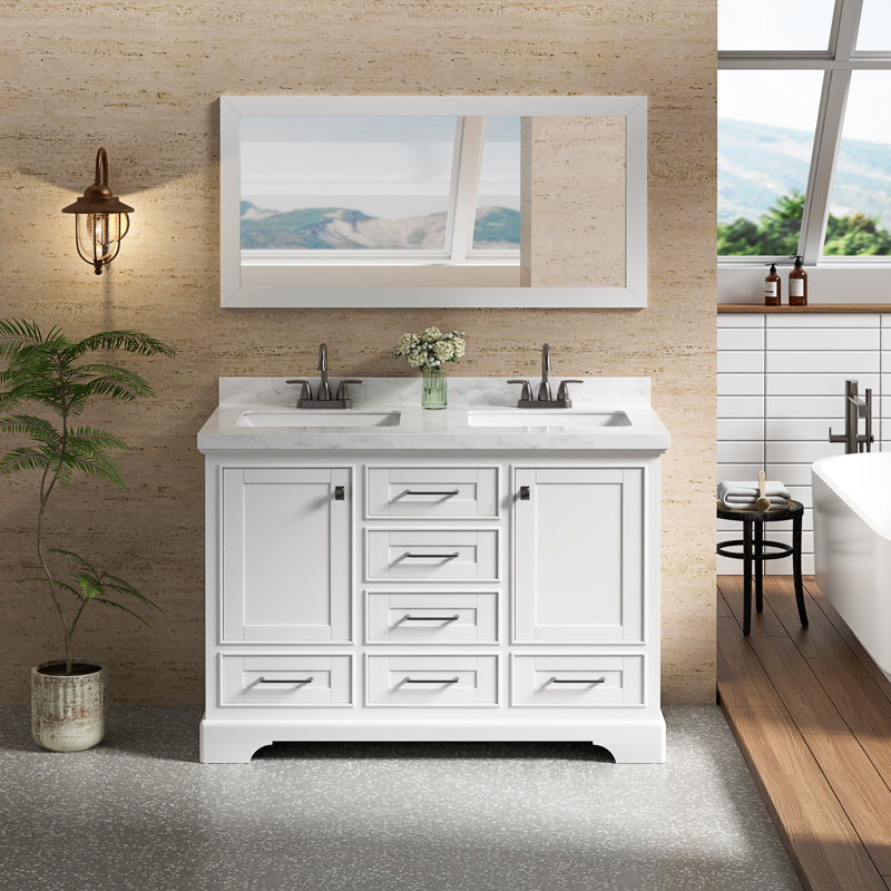 Linsay 48'' Double Sink Bathroom Vanity with Engineered Marble Quartz Top, Fully Assembled, White