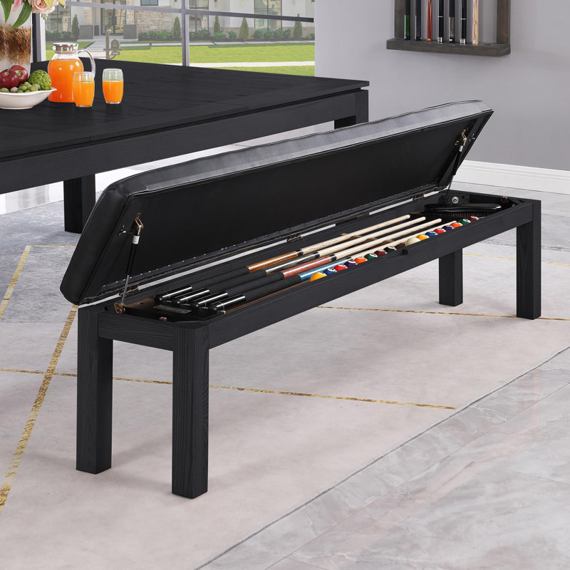 Billiard Bench with Storage for Olivia Slate Pool Table, Vintage Black