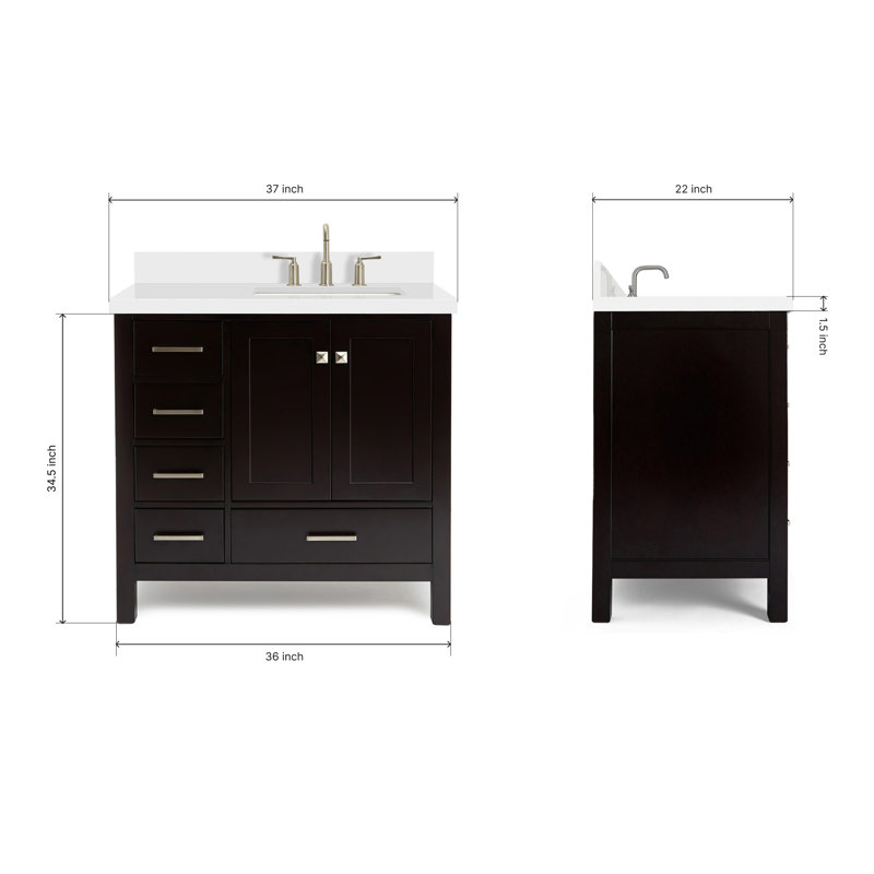 Cambridge 37'' W Single Vanity, Espresso, Brushed Nickel, Pure White Quartz