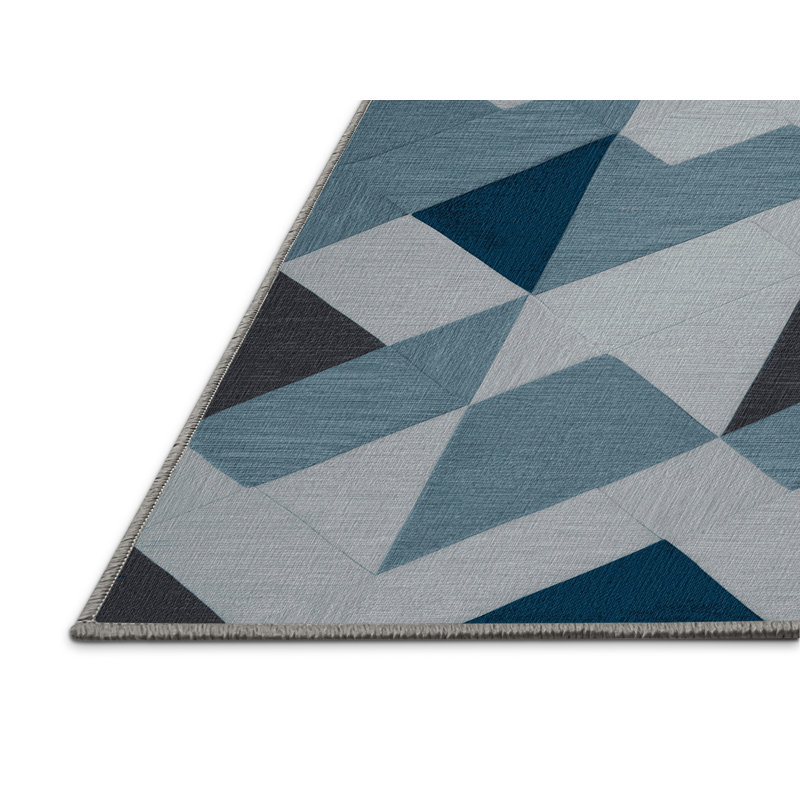 Tapis gris à carreaux lavable à la machine, Rond 3 pi