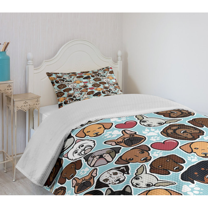 Ambesonne Dog Lover Bedspread Set Canine Breeds Love Multicolor