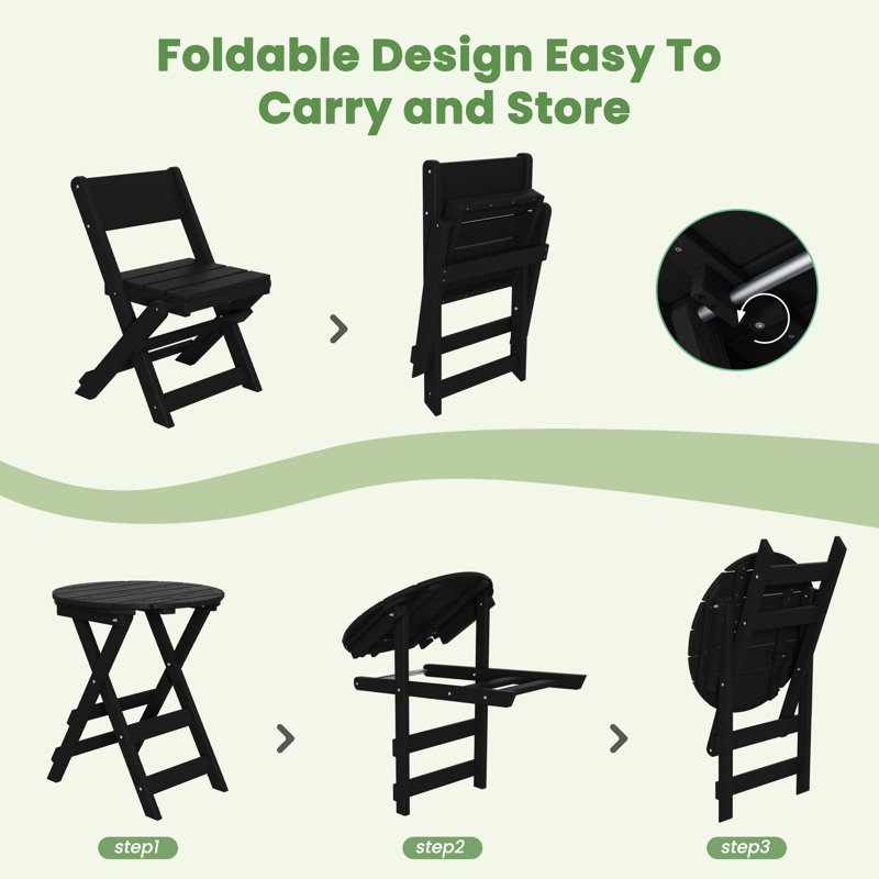 2-Person HDPE Round Outdoor Folding Dining Set