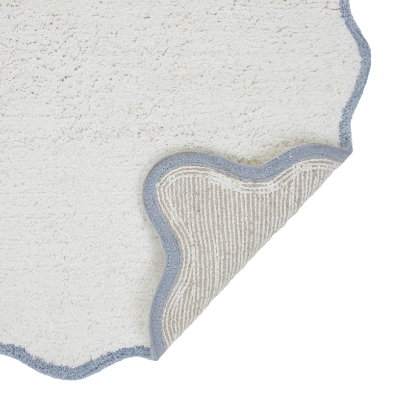 Tapis pour salle de bain en coton Ebern Designs Home Whitman, Simple - L 24 po x l 17 po, Blanc / Poussière bleue