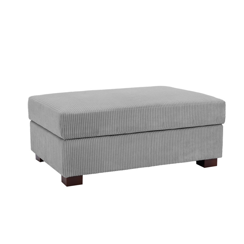 Repose-pieds rembourré en velours côtelé gris clair avec pieds en bois massif, partie modulaire simple pour canapé modulaire