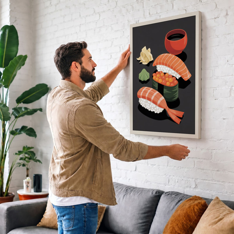 Sushi Arrangement Modern - Wrapped Canvas, 36x24 - 91.4 x 61.0 cm, Black Border