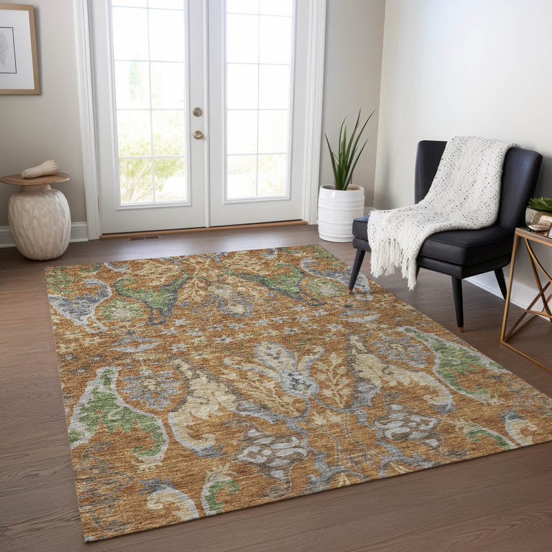 Tapis orange intérieur / extérieur lavable Alfreda , 9 pi x 12 pi
