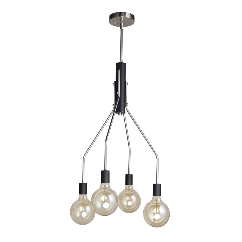 Luminaire suspendu sphère 4 lumières grappe Landy, Nickel satiné / noir