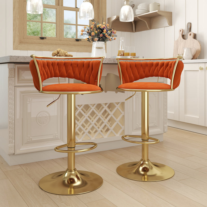 Ensemble de 2 tabourets de bar pivotants en velours noir (ensemble de 2), Orange, 2