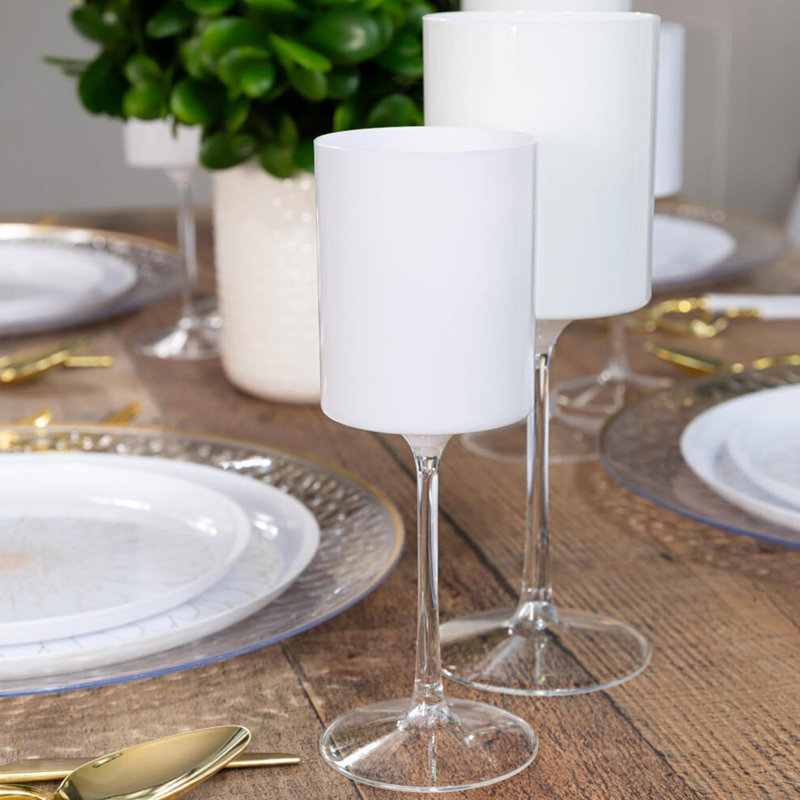 Verres à vin en plastique rose Ecoqualité avec verres transparents jetables incassables 9 oz, Blanc