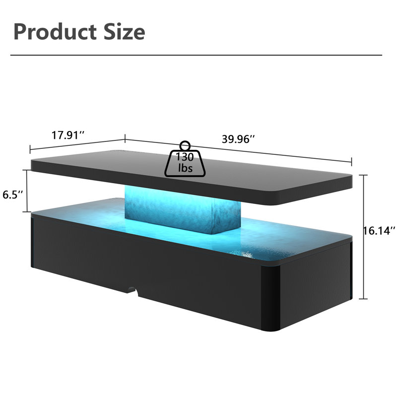 Table basse avec rangement Greysun Block, Noir
