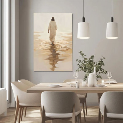 1Pc Pâques impression sur toile encadrée, Jésus marchant sur l'eau, un symbole religieux, art mural réaliste réaliste