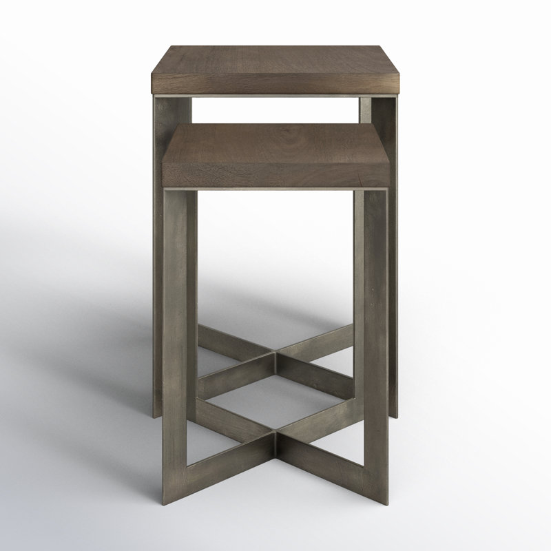 Tulane Solid Wood Top End Table Set, Nickel/Medium Brown