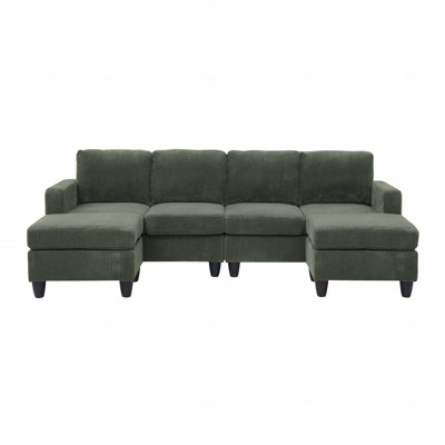 Basic Sectional Sofa, Modular Corduroy  Sofa With Ottoman