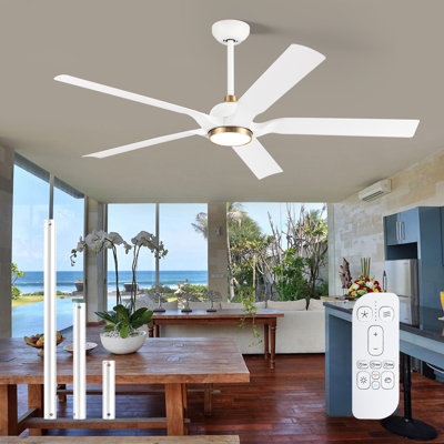 60" Modern Outdoor Ceiling Fan with Lights, 5 ABS Plastic Blades, Reversible DC Motor, 6-Speed Remote Control, 3 CCT, indoor Outside Ceiling Fan for Patio Porch Gazebo Garage, Golden White